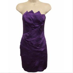 Cache Dress Size 6 Purple Pleated Mini Strapless